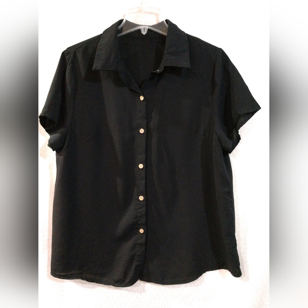 Black Short Sleeve Blouse Shirt Button Front Size XXL Chest 44"